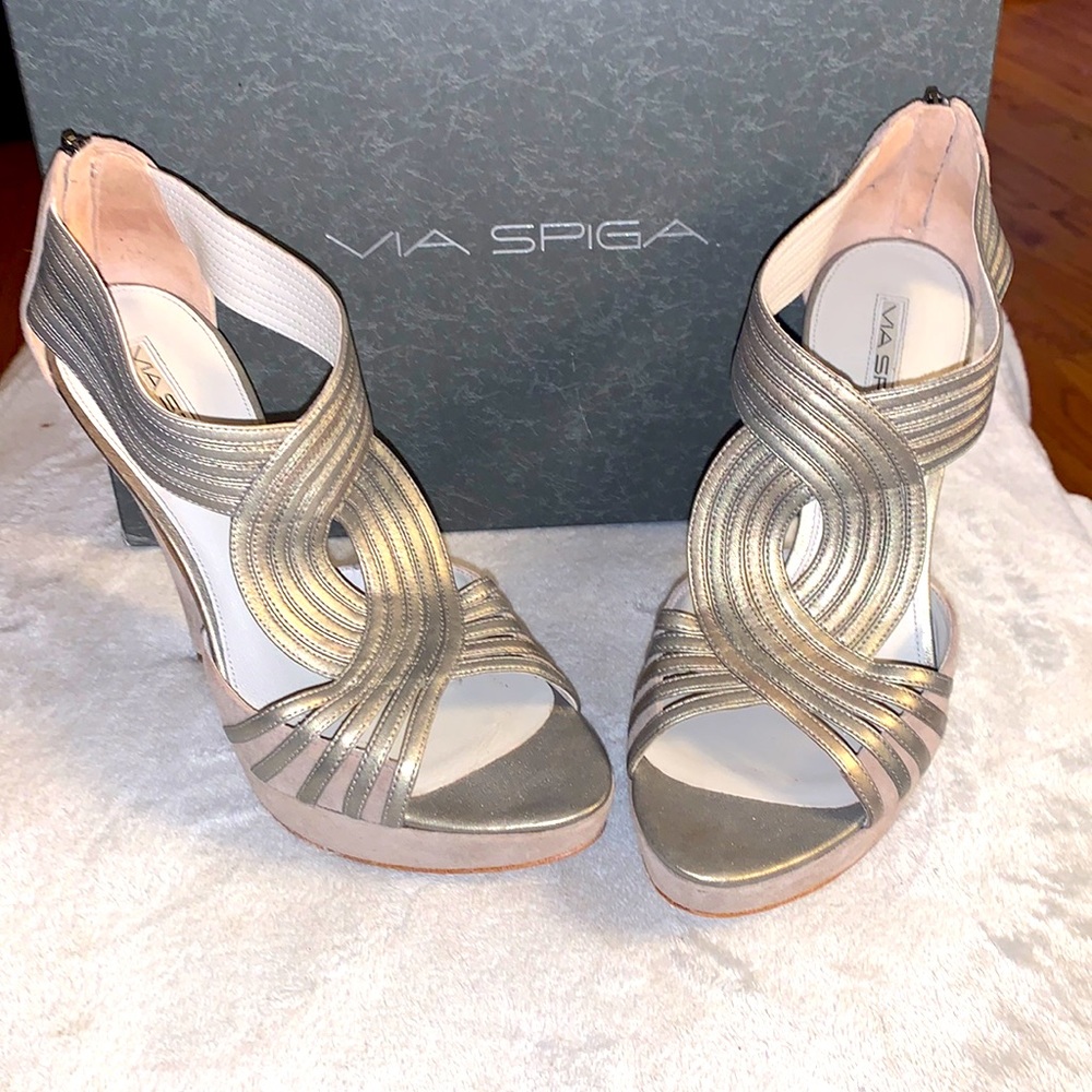 Via Spiga, 9, Mushroom Suede Strappy Heels